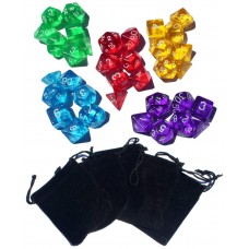 35 Polyhedral Dice | Translucent | 5 Complete Sets of RPG Dice | With 5 Free Dice Bags   